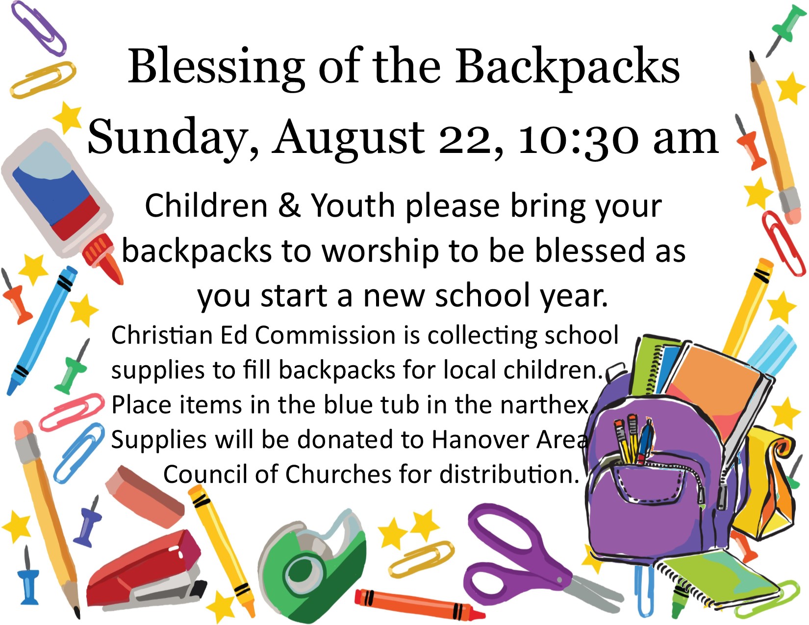 Blessing of the Backpacks2021 Hanover Church of the Brethren